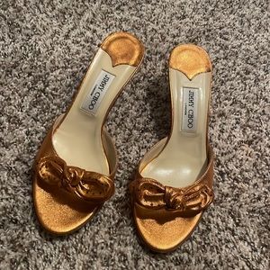 Jimmy Choo Leather Accent Bow Slides